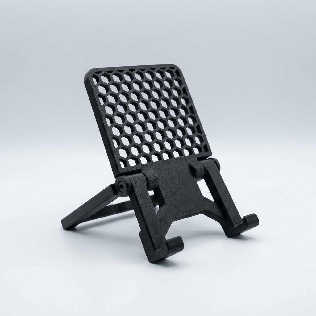 3D printed black adjustable honeycomb folding phone and tablet stand