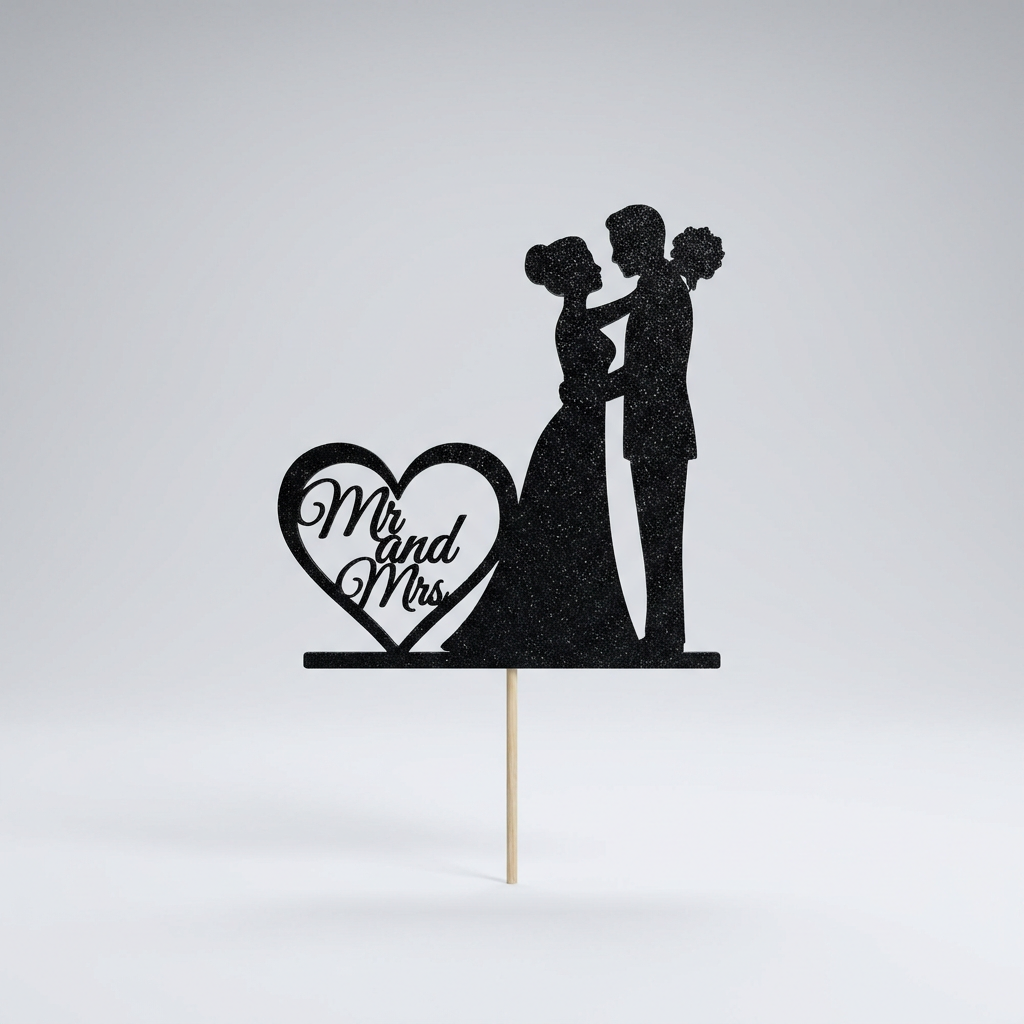 3D printed Mr and Mrs wedding silhouette cake topper